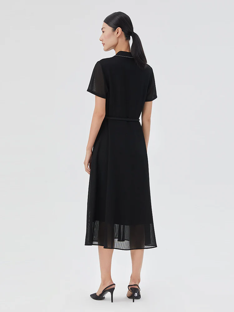 Triacetate Mesh Gathered Waist Midi Dress - Image 3