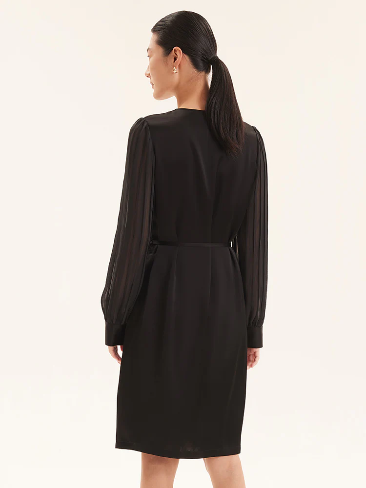 Triacetate V-Neck Long Sleeve Midi Dress - Image 3