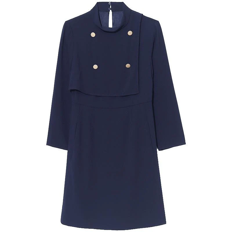 Triacetate Stand Collar Gathered Waist Midi Dress - Image 7