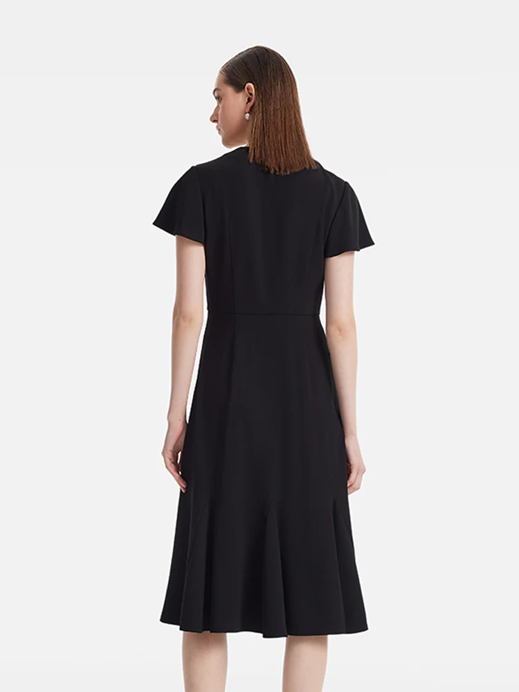 Triacetate V-Neck Ruffle Women Midi Dress - Image 6
