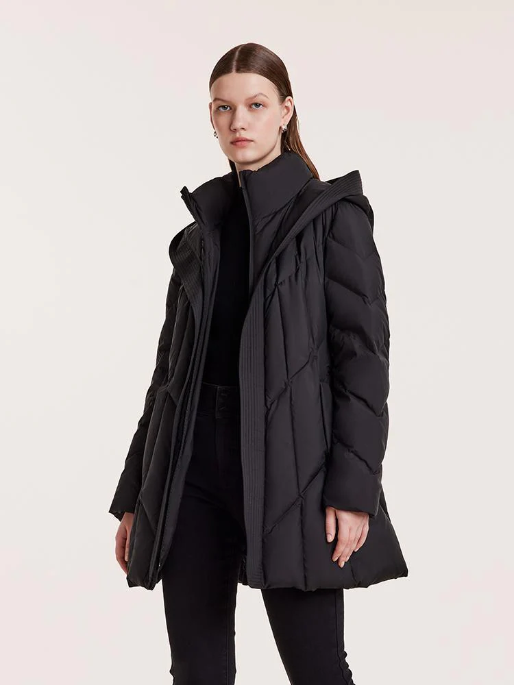 Triple Protection Fabric Hooded Gathered Waist Goose Down Garment - Image 4