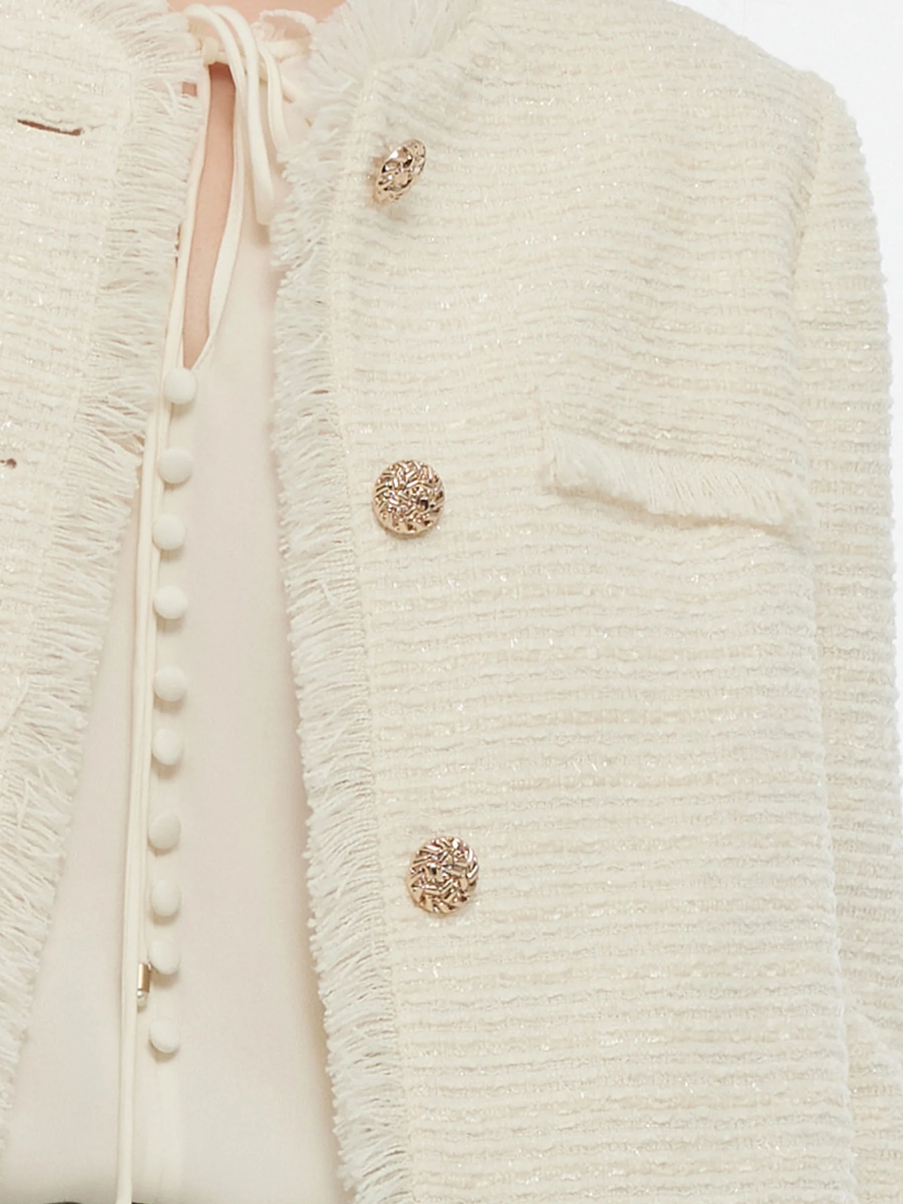 Tweed Collarless Women Crop Jacket - Image 7