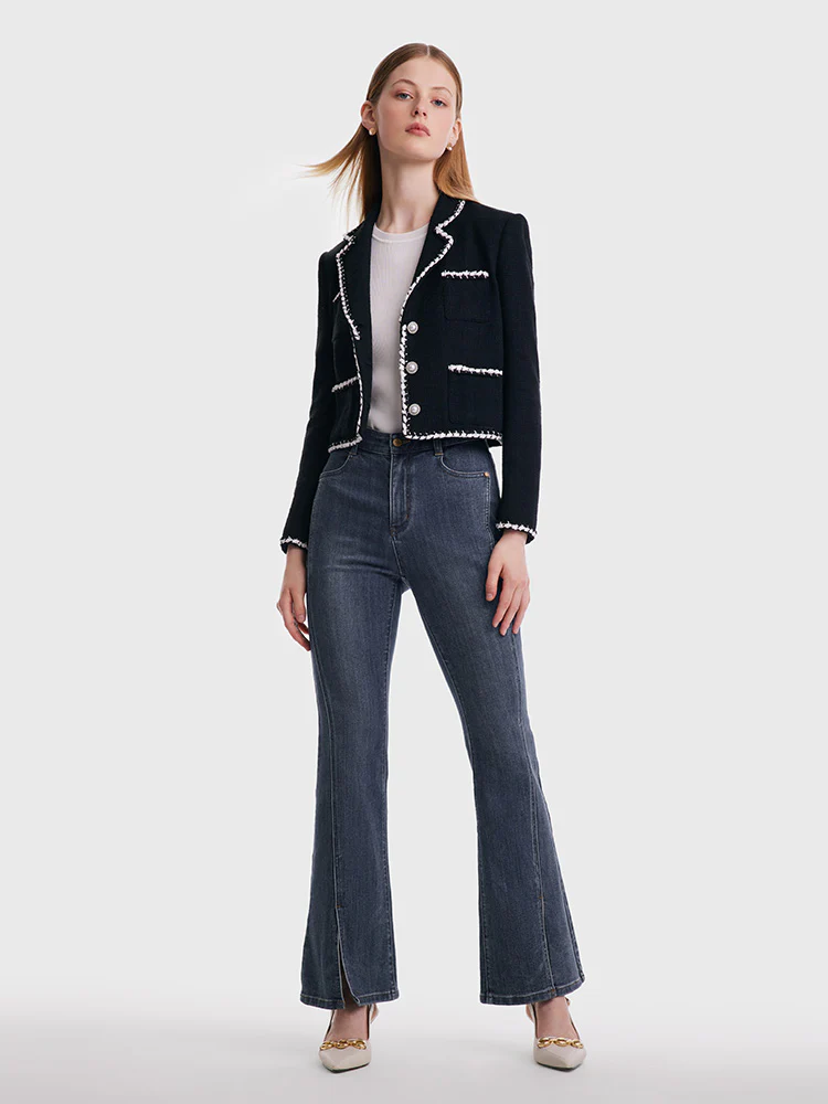 Tweed Contrast Trim Women Crop Jacket - Image 2