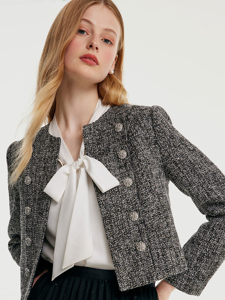 Tweed Double-Breasted Women Crop Jacket - Image 7