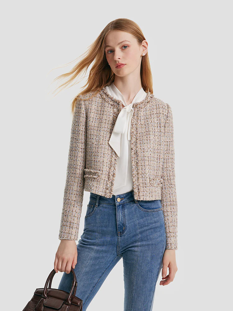 Tweed Frayed Women Crop Jacket - Image 6
