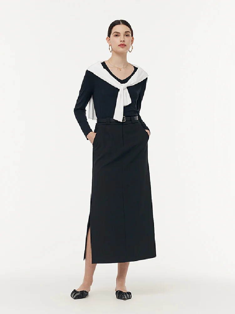 Two-pack (Black & White) Modal V-Neck Long Sleeve Top - Image 10
