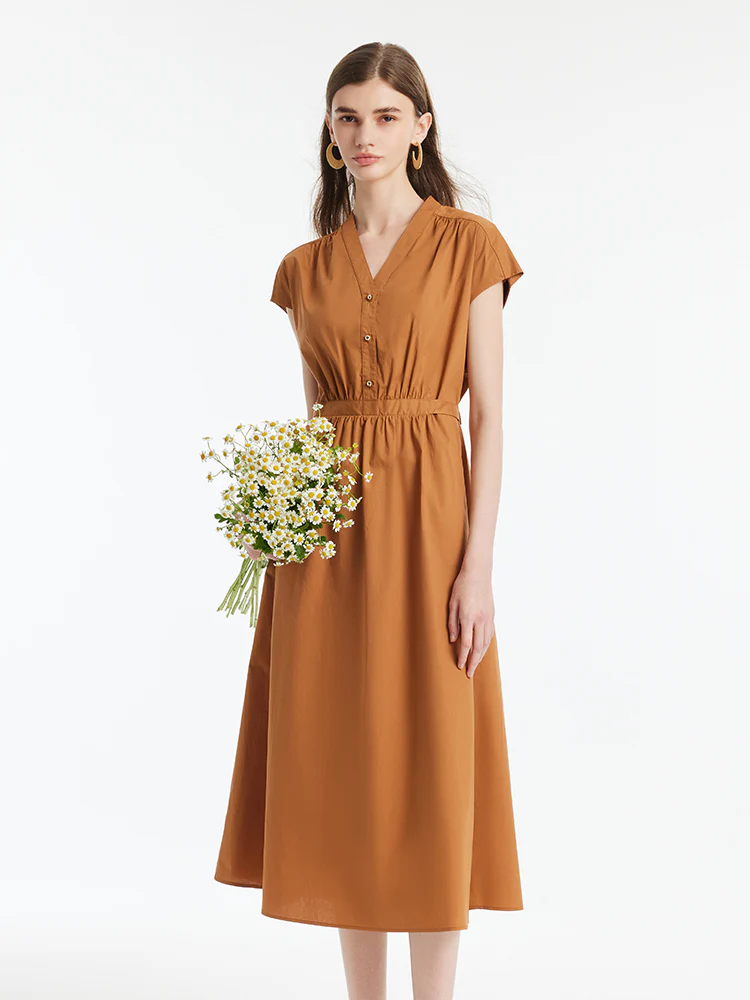 V-Neck Gathered Waist Women Maxi Dress - Image 6