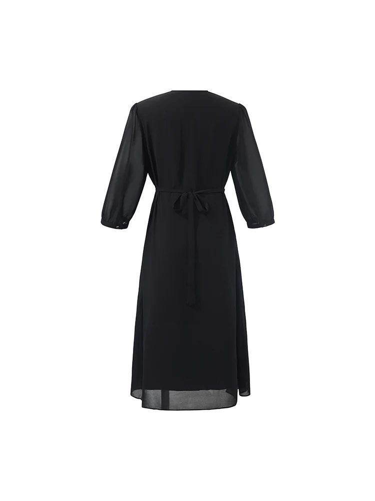V-Neck Pleated Lace Up Wrap Midi Dress - Image 12
