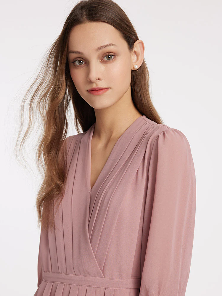 V-Neck Pleated Lace Up Wrap Midi Dress - Image 25