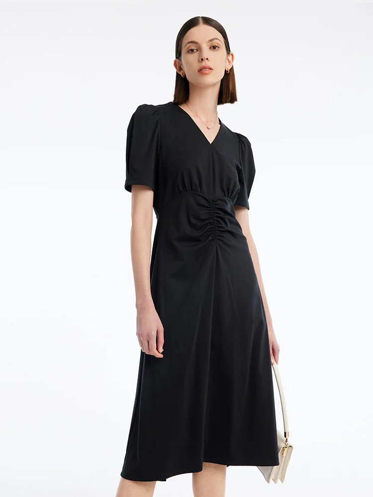 V-neck Pleated Midi Dress - Image 2