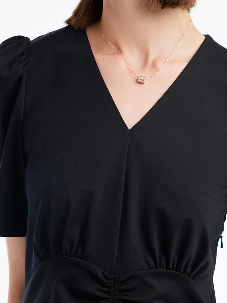 V-neck Pleated Midi Dress - Image 9