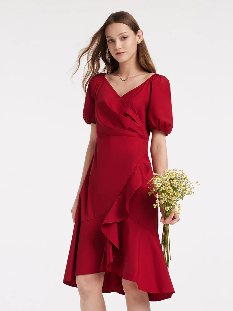 V-Neck Ruffle Cotton Midi Dress - Image 4