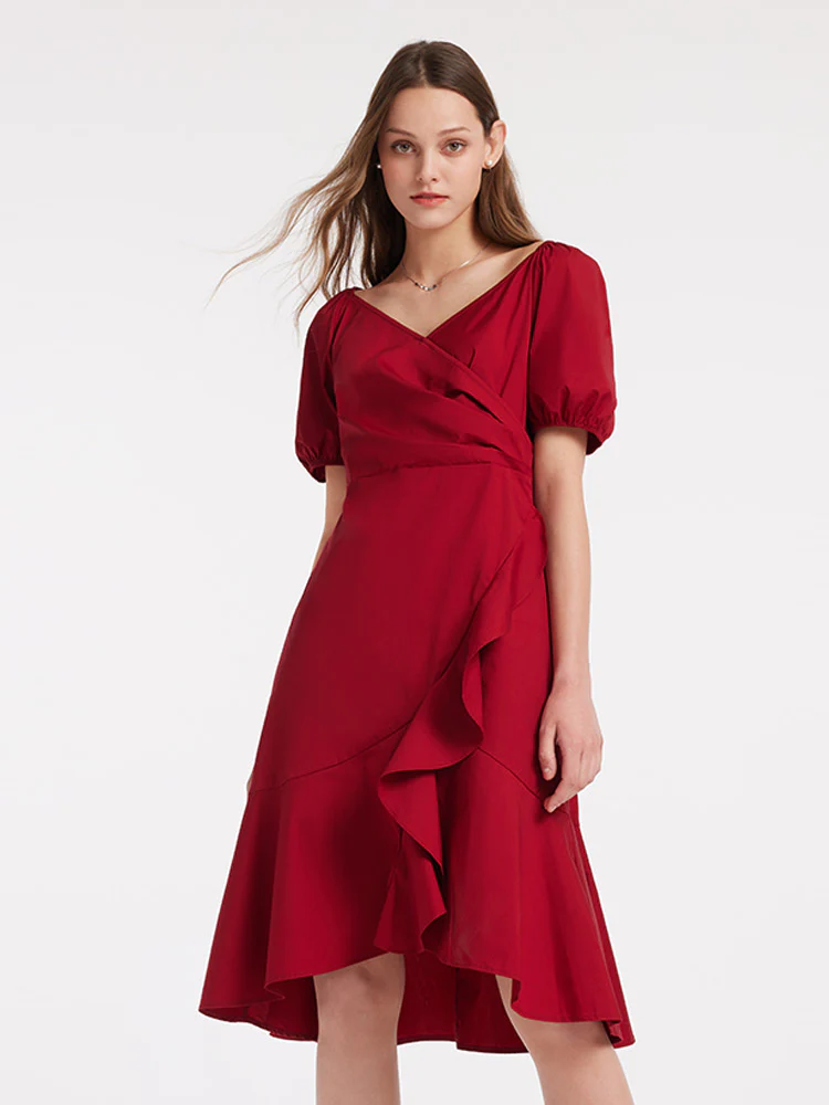 V-Neck Ruffle Cotton Midi Dress - Image 6