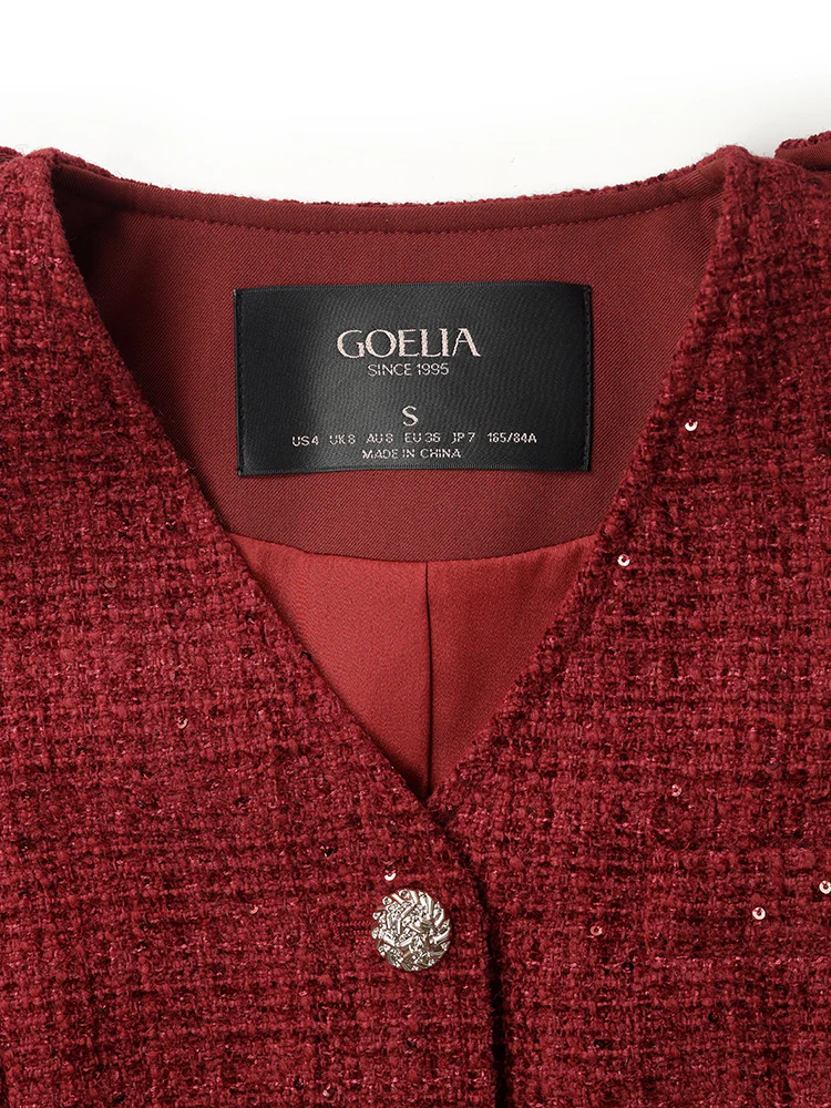 V-Neck Single-Breasted Tweed Women Jacket - Image 11