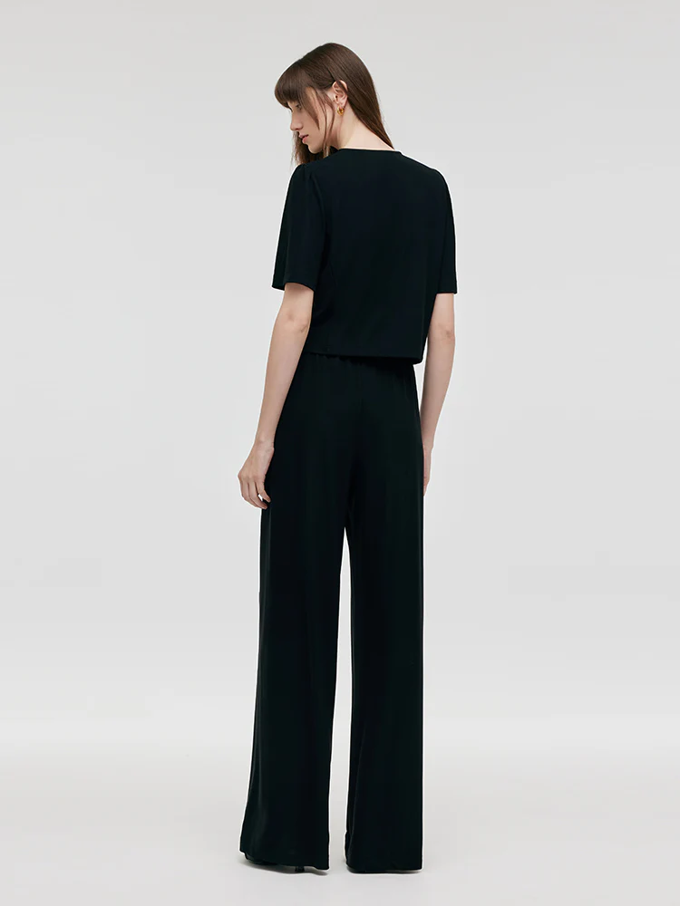 V-Neck Top And Straight Pants Two-Piece Set - Image 3