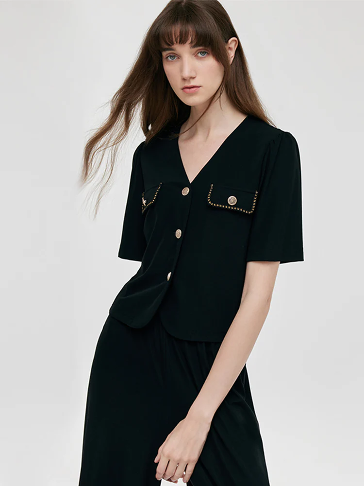 V-Neck Top And Straight Pants Two-Piece Set - Image 6