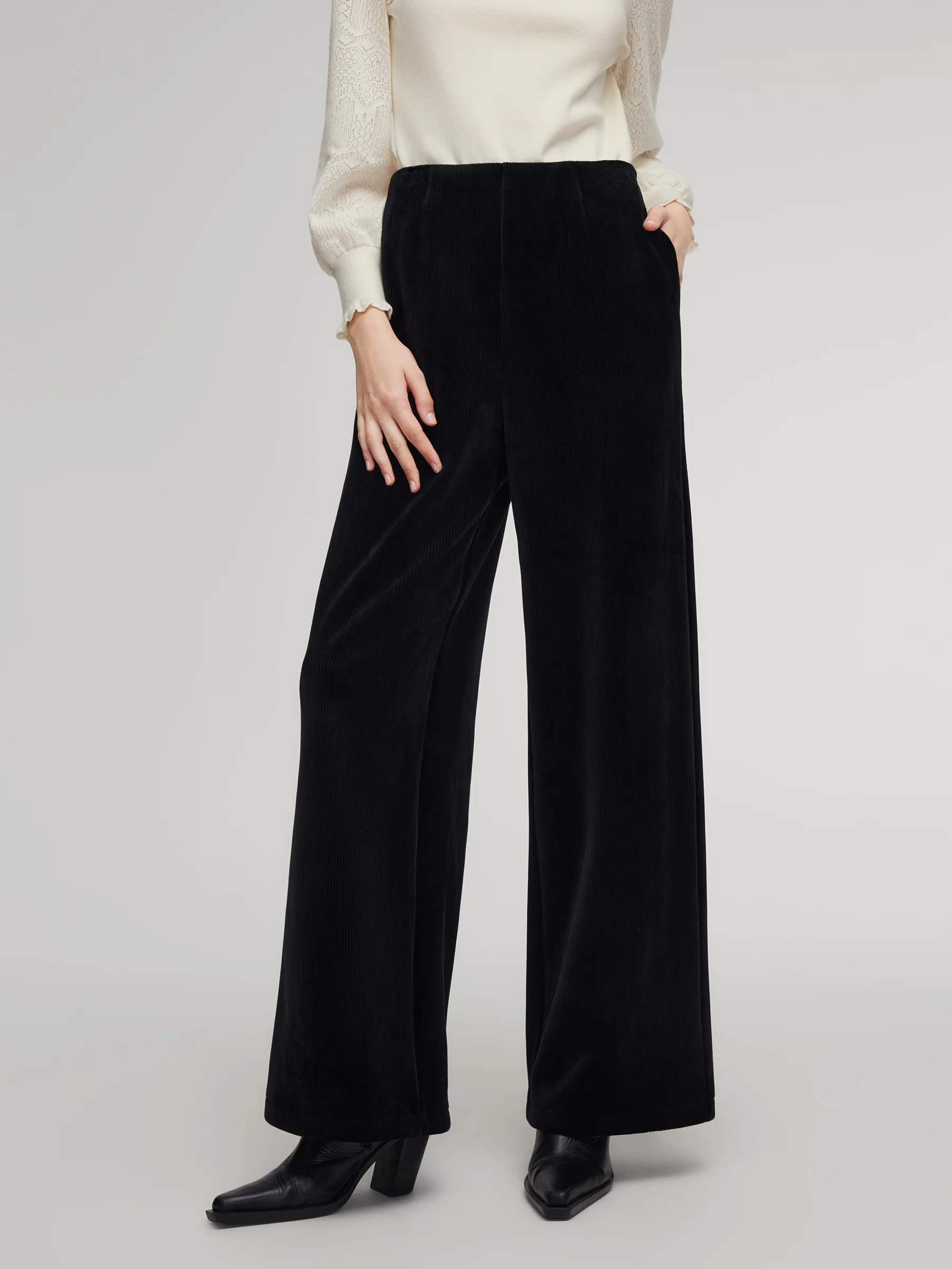 Velvet Ribbed Knit Women Loose Straight Leg Pants