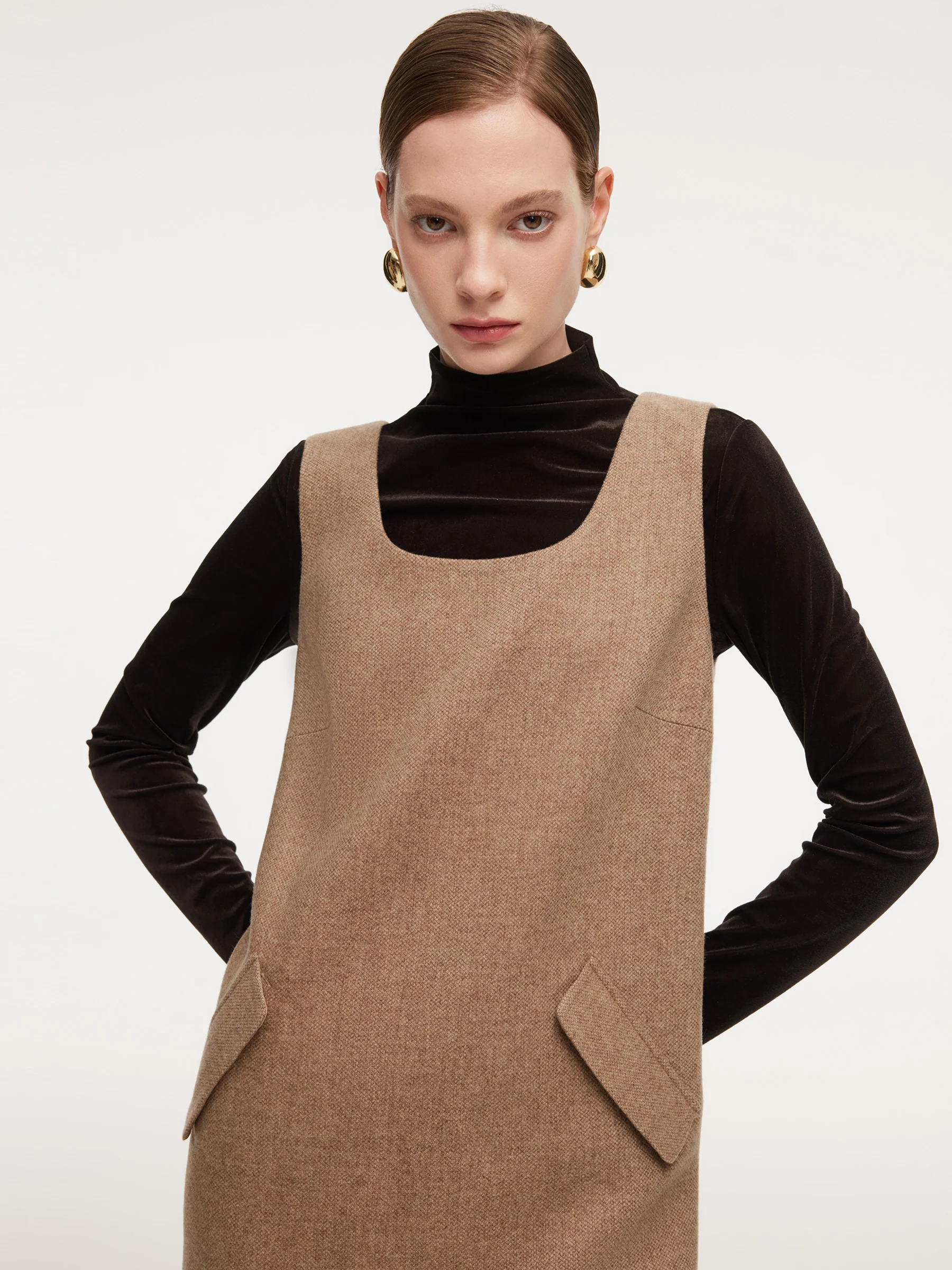 Washable Wool Cashmere Blend Sleeveless Dress And Velvet Knit Top Two-Piece Set - Image 5