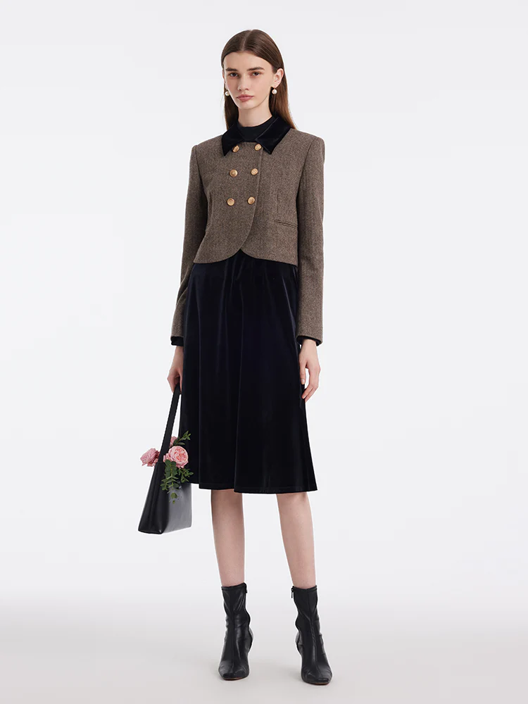Washable Wool Double-Breasted Jacket And Skirt Two-Piece Set - Image 2