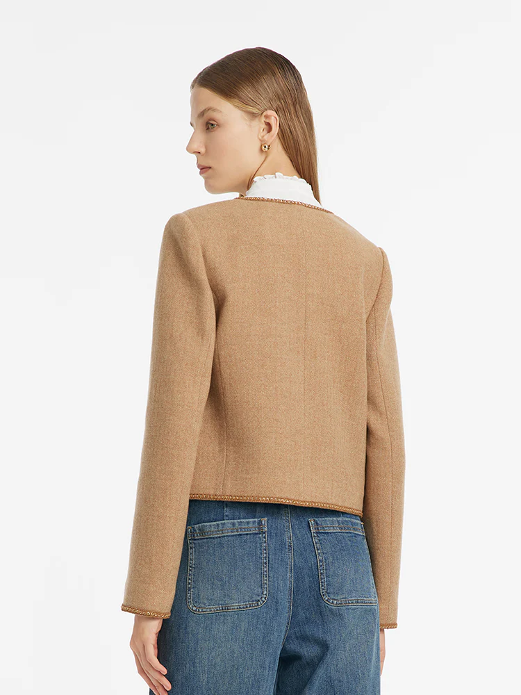 Washable Wool Round Neck Single-Breasted Women Jacket - Image 3