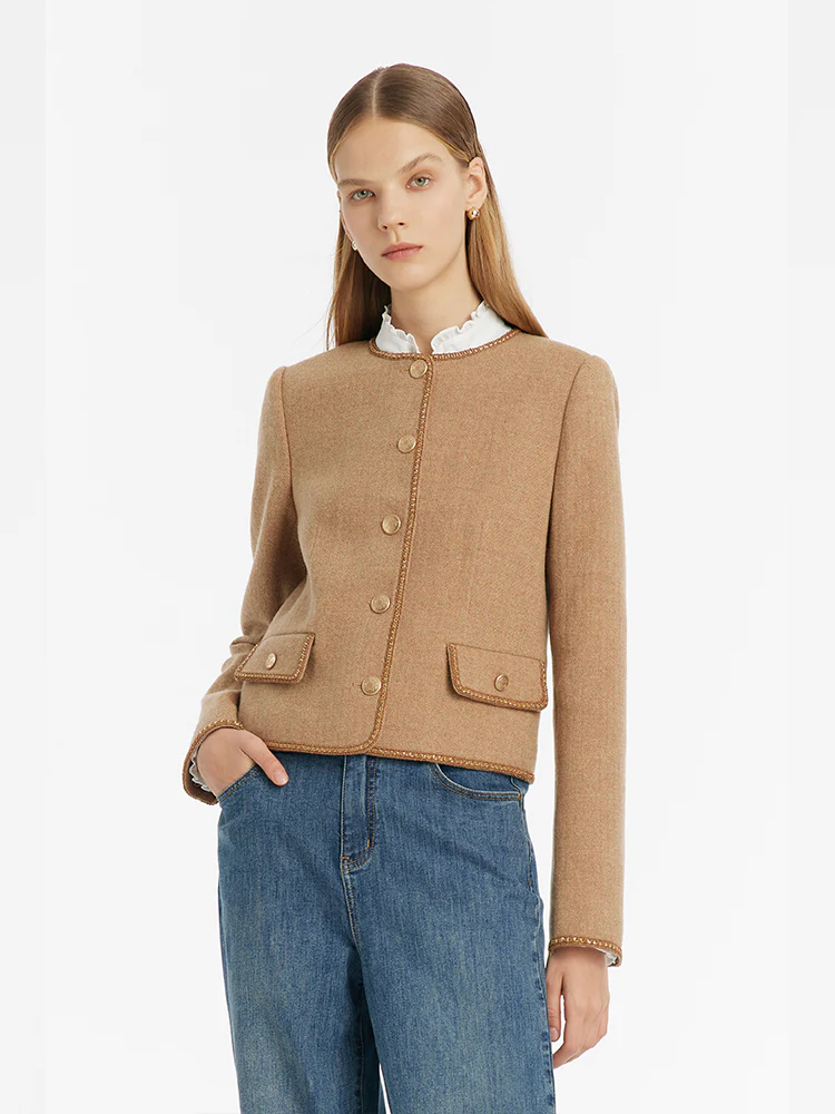 Washable Wool Round Neck Single-Breasted Women Jacket - Image 6