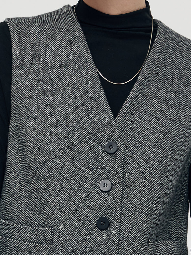Washable Wool Vest And Skirt And Knit Top Three-Piece Set - Image 2
