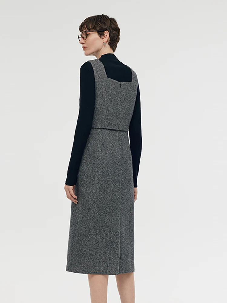 Washable Wool Vest Midi Dress And Knit Top Two-Piece Set - Image 4
