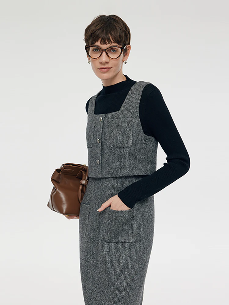 Washable Wool Vest Midi Dress And Knit Top Two-Piece Set - Image 5