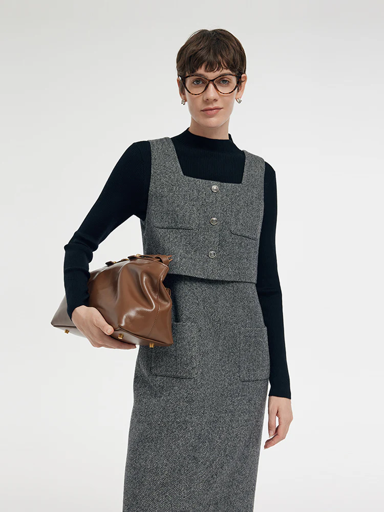 Washable Wool Vest Midi Dress And Knit Top Two-Piece Set - Image 7
