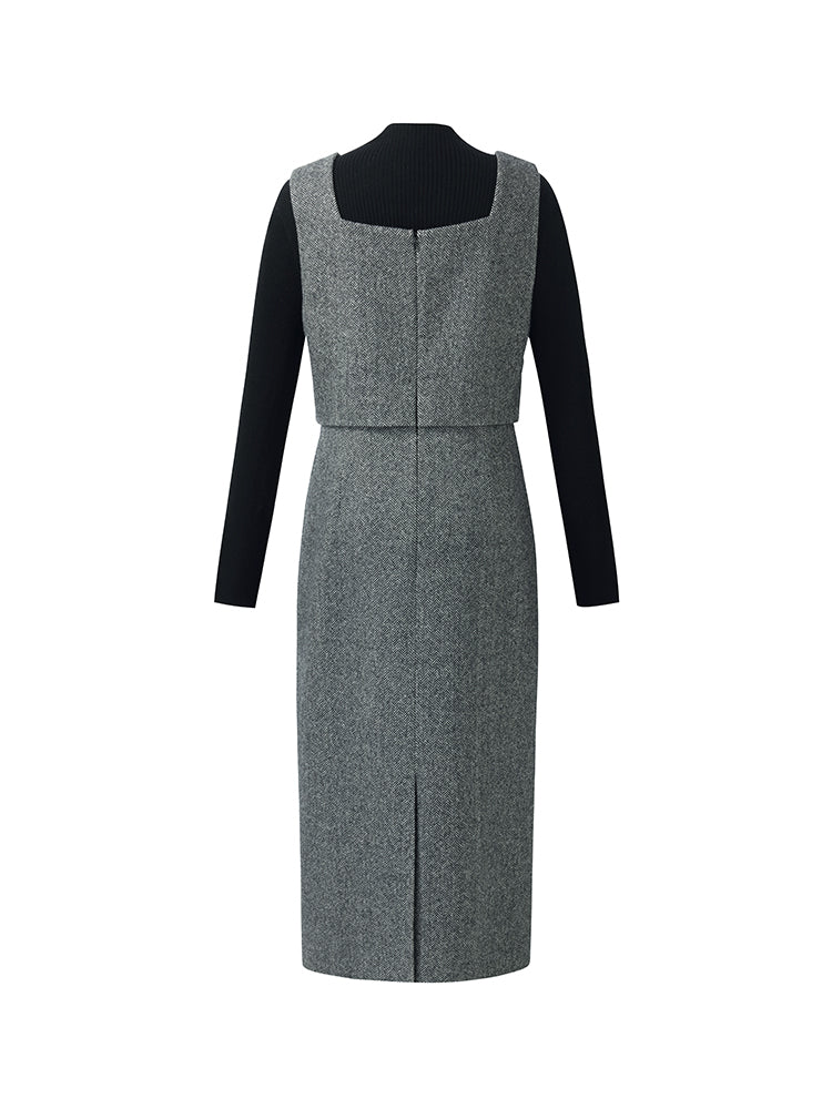 Washable Wool Vest Midi Dress And Knit Top Two-Piece Set - Image 9