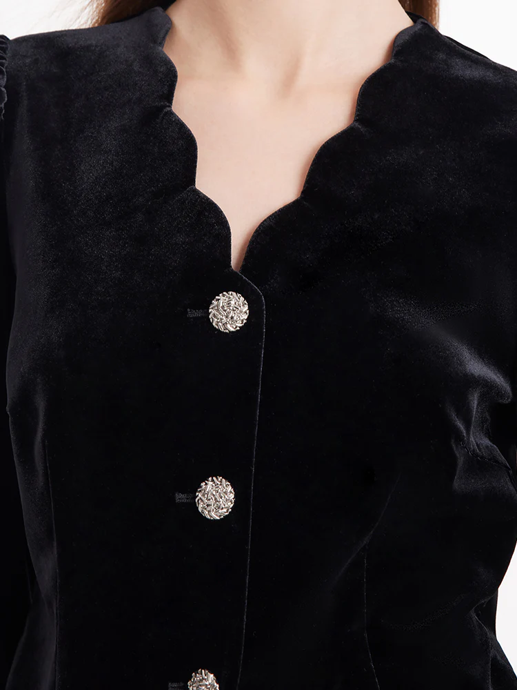 Wave Cut V-Neck Velvet Top And Tulle Skirt Two-Piece Set - Image 7