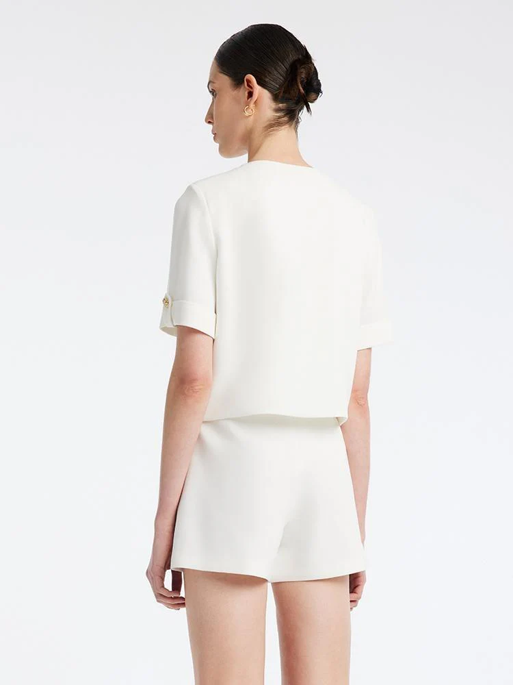 White Acetate Blazer And Shorts Two-Piece Suit - Image 3