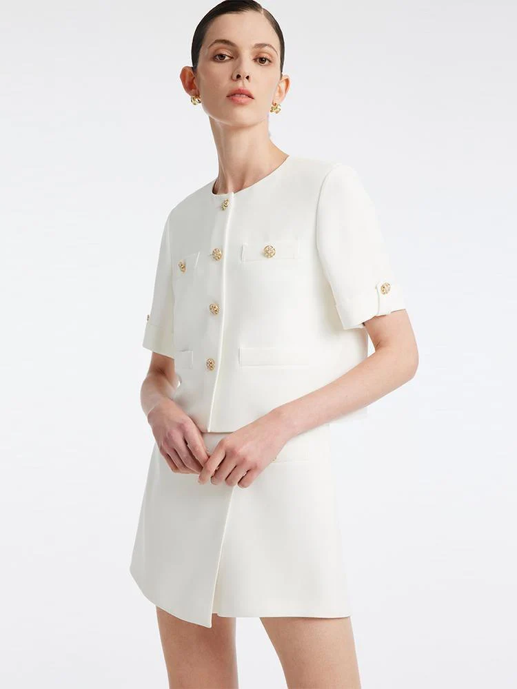 White Acetate Blazer And Shorts Two-Piece Suit - Image 5