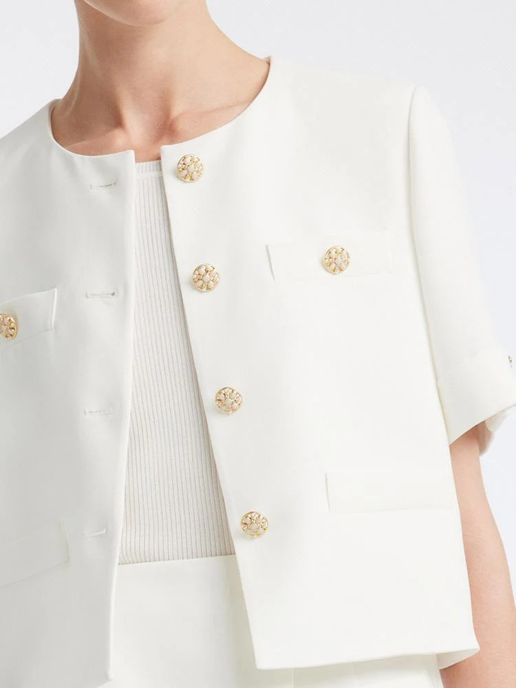 White Acetate Blazer And Shorts Two-Piece Suit - Image 6