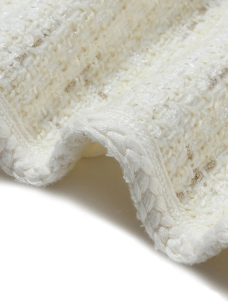 White Knitted Tweed Crop Jacket - Image 8
