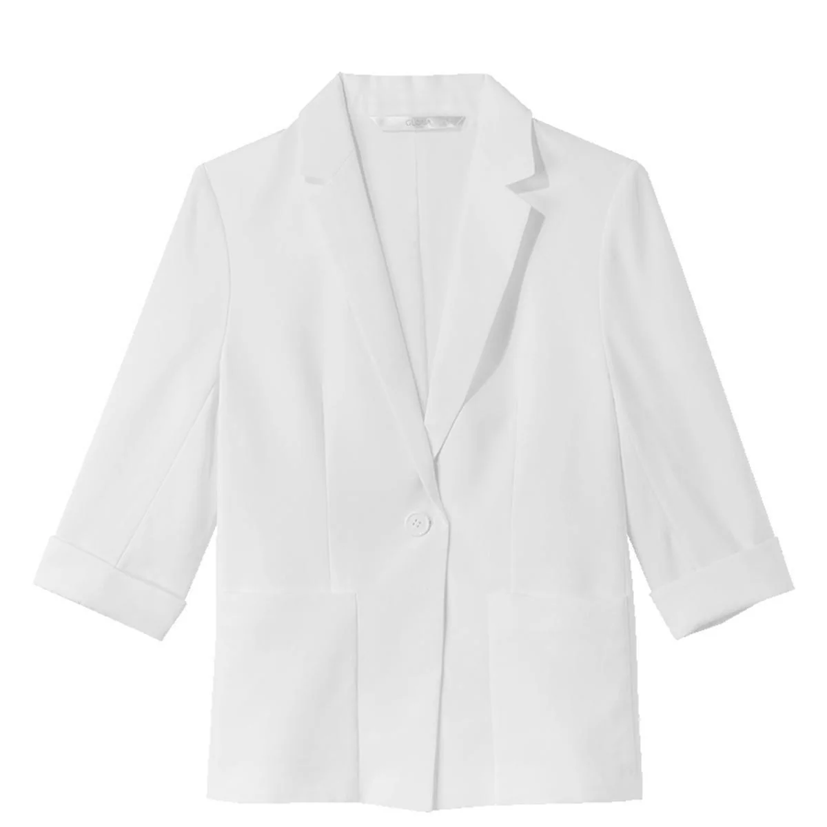 White Triacetate Three Quarter Sleeve Slim Women Blazer - Image 5