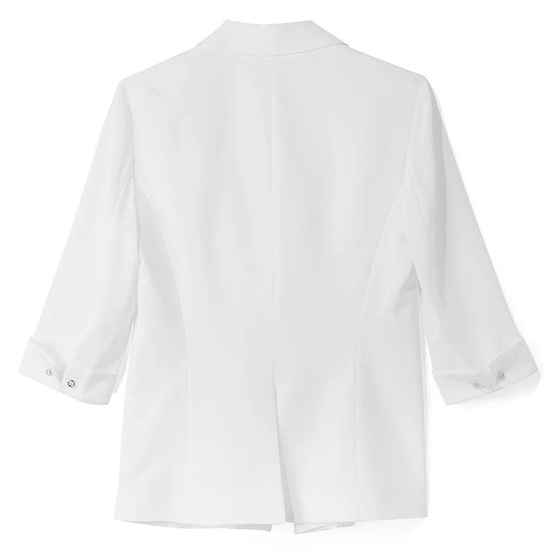 White Triacetate Three Quarter Sleeve Slim Women Blazer - Image 6