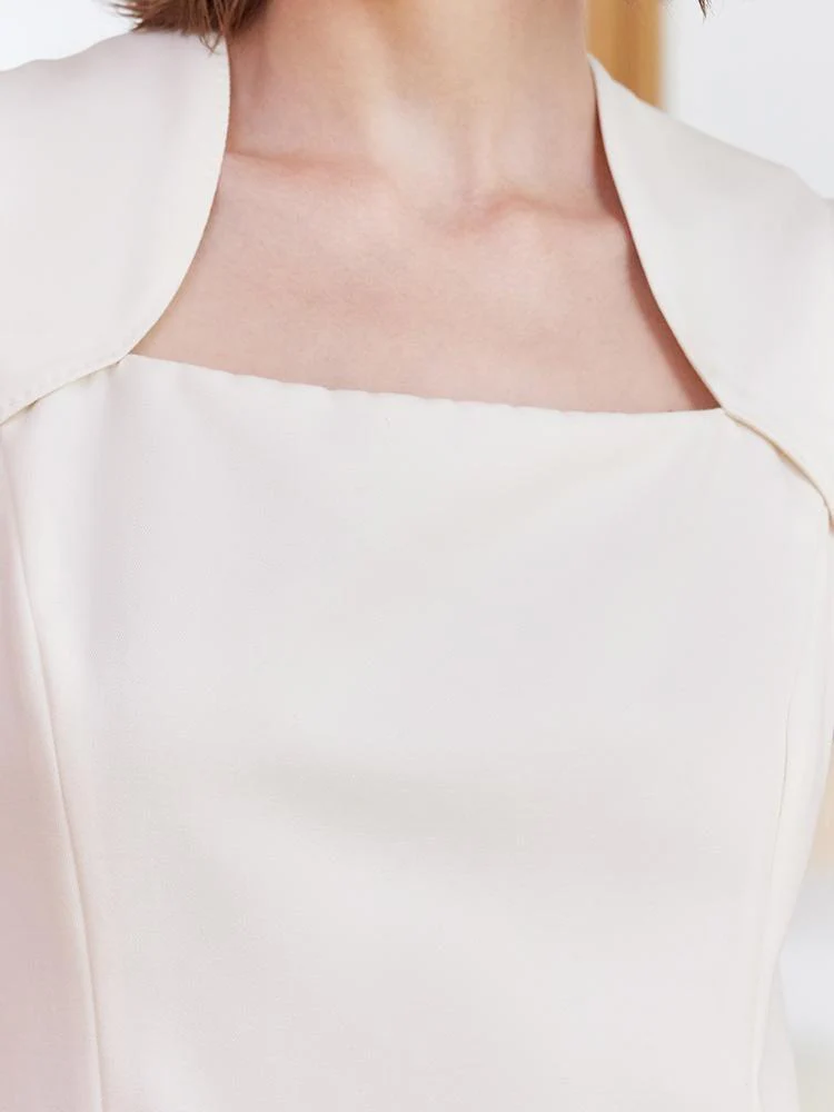 White Slim Midi Tailored Wool Dress - Image 7