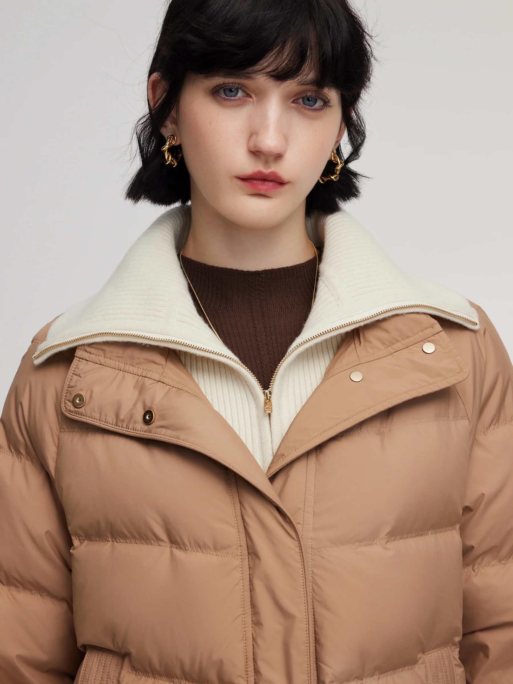 Windproof Goose Down Jacket With Detachable Knit Collar - Image 9