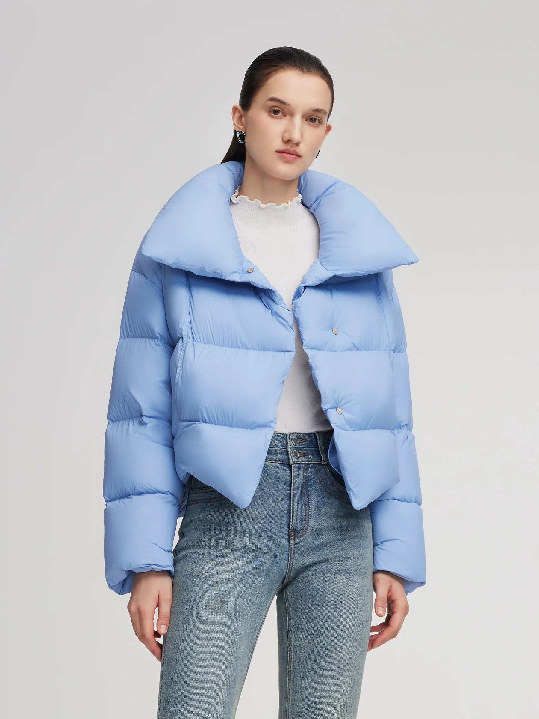 Windproof Lightweight Wide Lapel Goose Down Jacket - Image 7