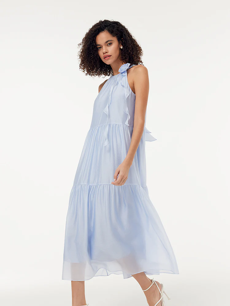 Women Halter Maxi Dress With Detachable Flower - Image 2
