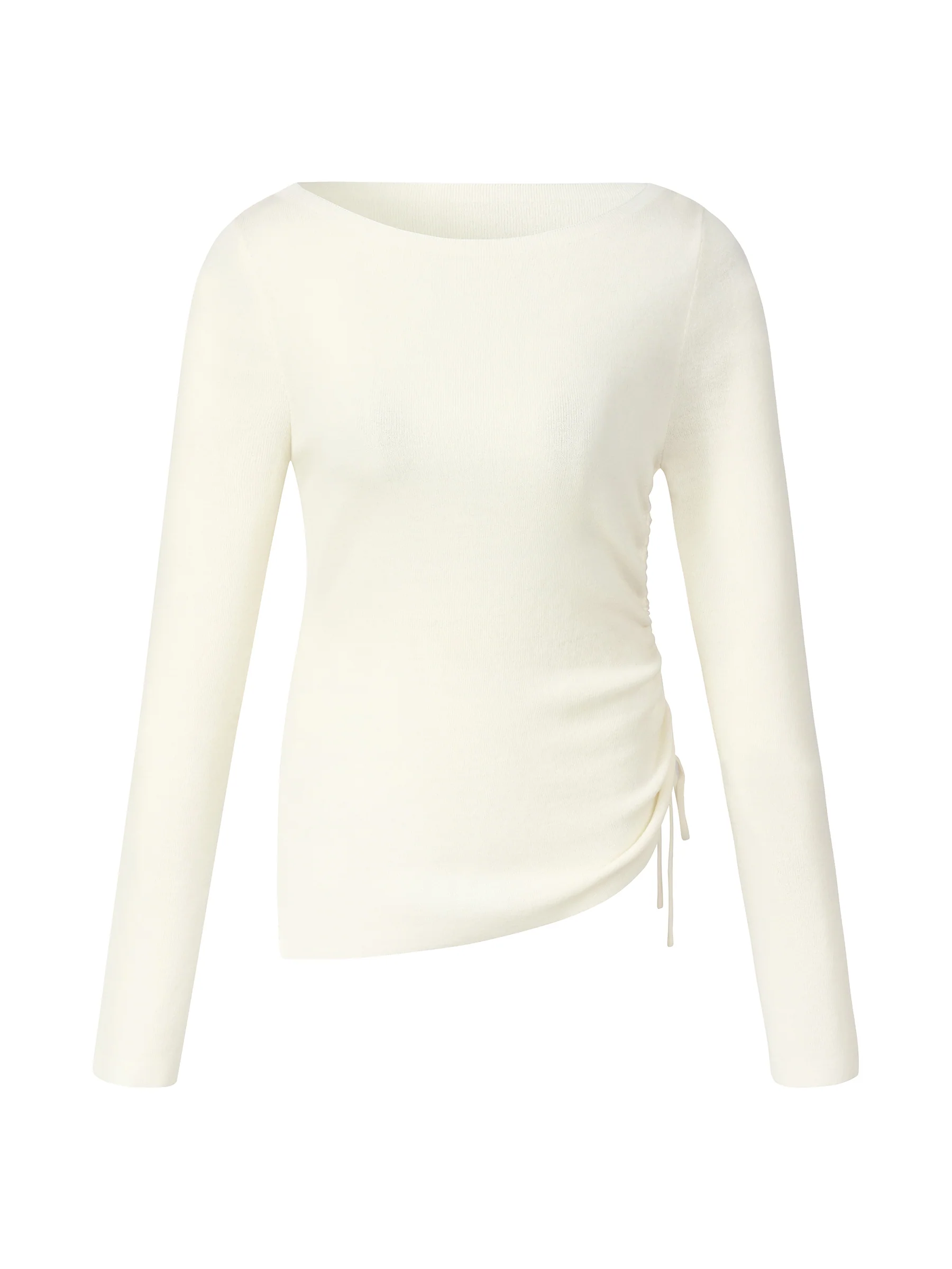 Wool Acetate Blend Boat Neck Side Drawstring Women Knit Top - Image 7
