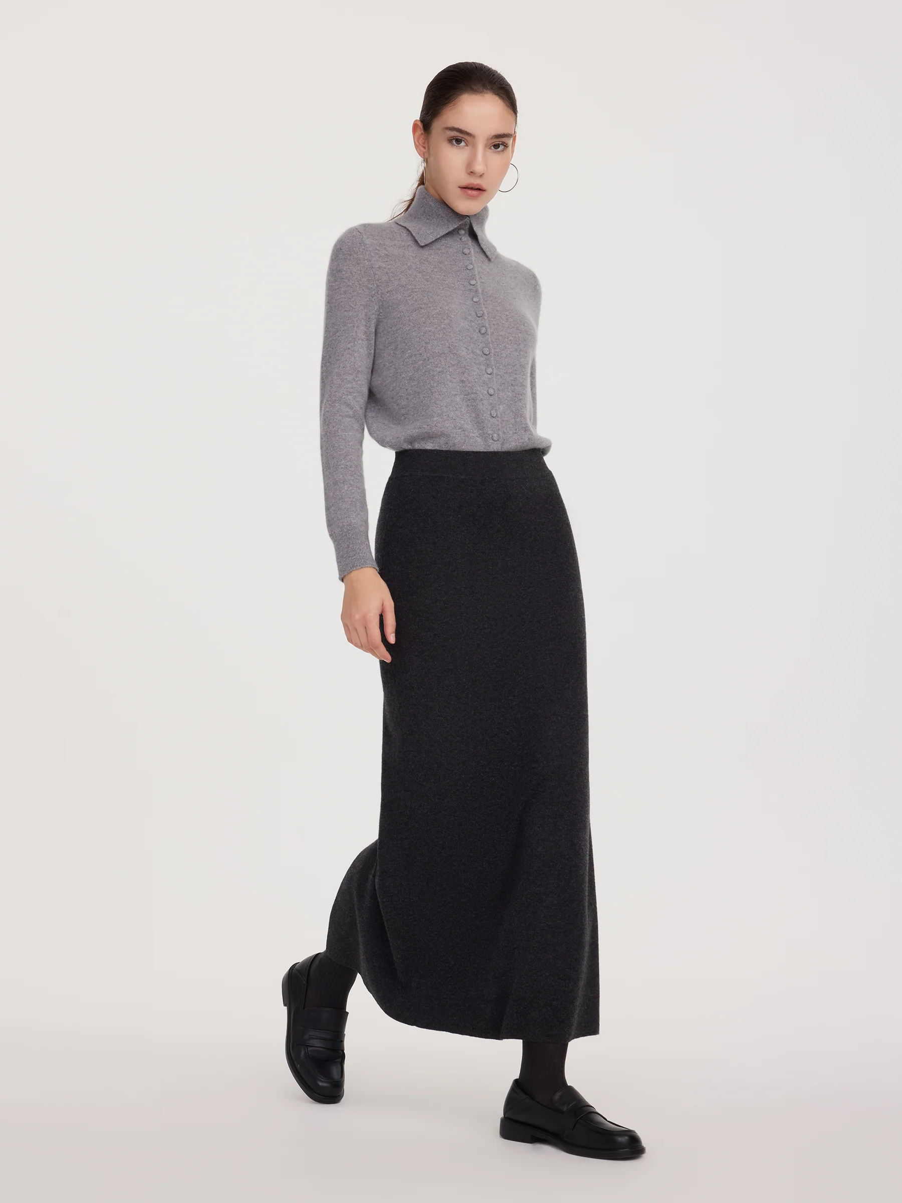 Wool Blend Back Slit Women Knit Skirt - Image 4