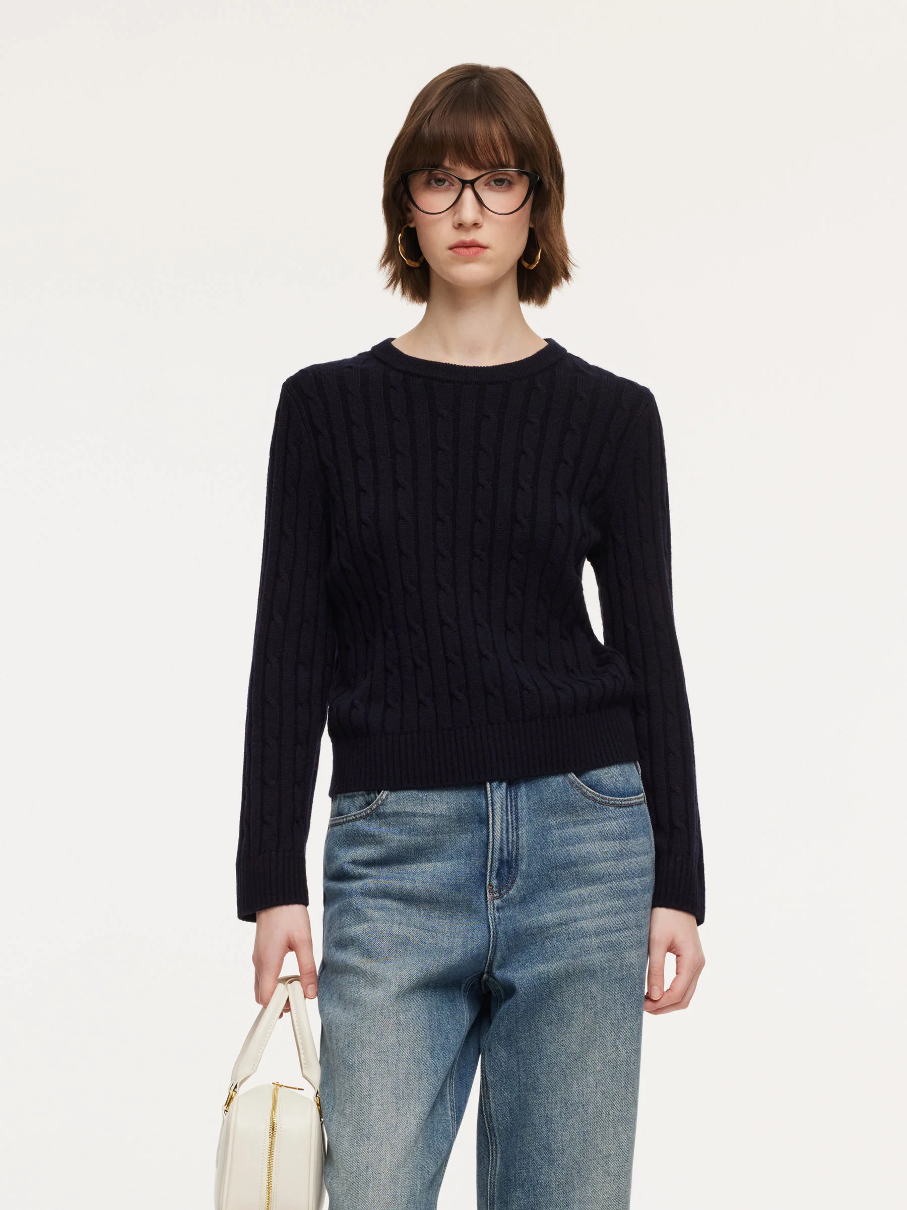 Wool Blend Cable Knit Women Sweater With Detachable Collar And Cuffs - Image 5