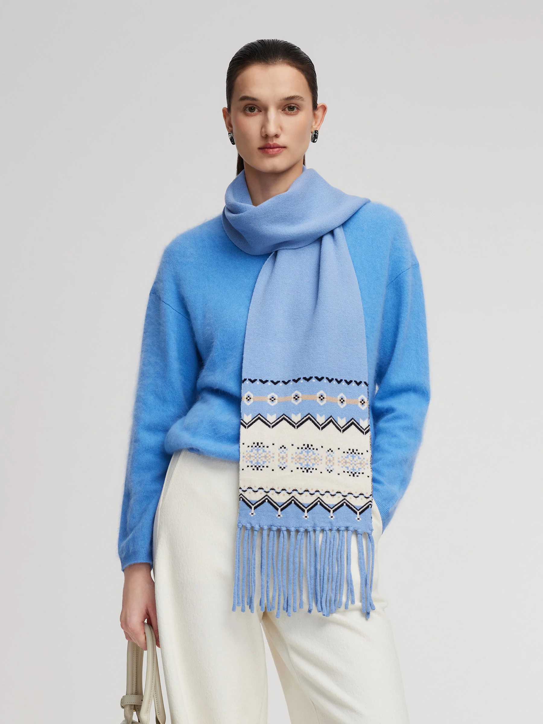 Wool Blend Fair Isle Fringe Scarf - Image 6