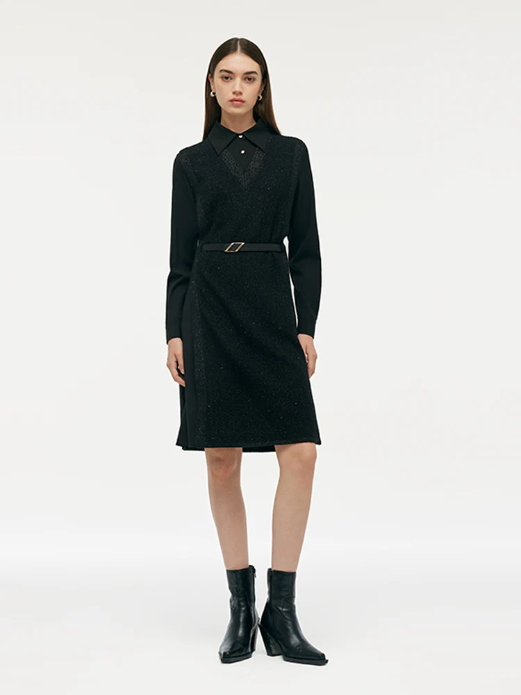 Wool Blend Patchwork Women Mini Dress - Image 2