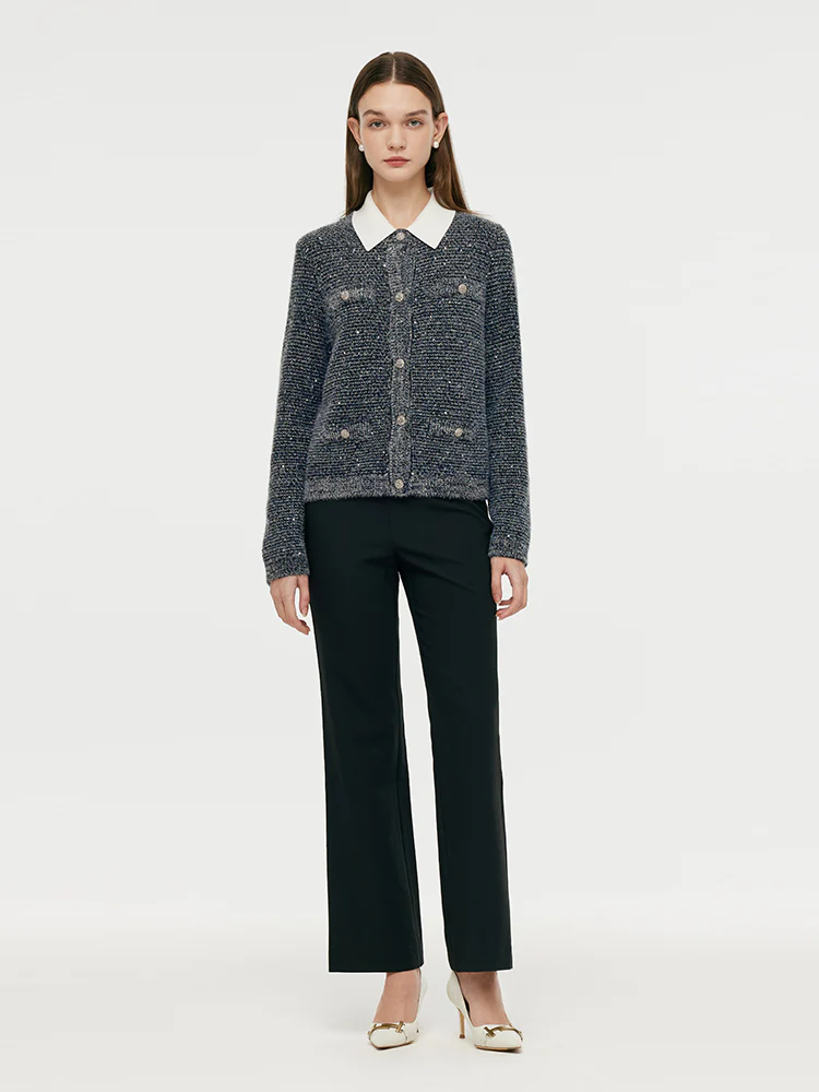 Wool Blend Sequins Women Cardigan - Image 2