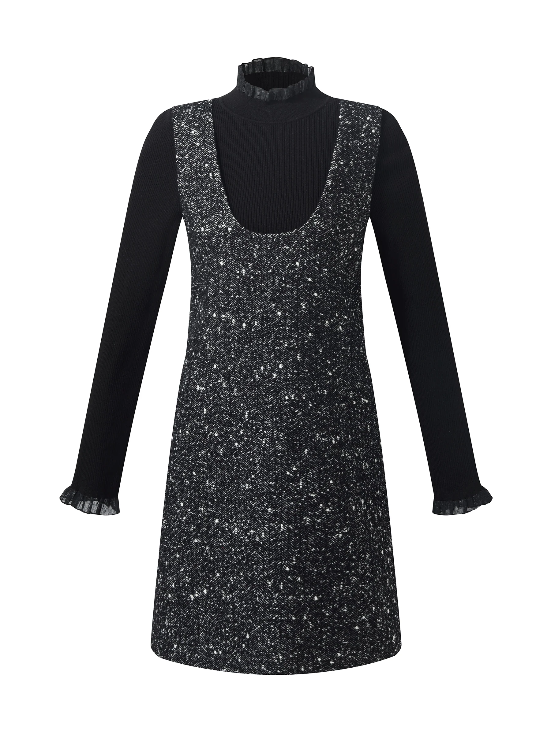 Wool Blend Sleeveless Mini Dress And Mock Neck Knit Top Two-Piece Set - Image 6
