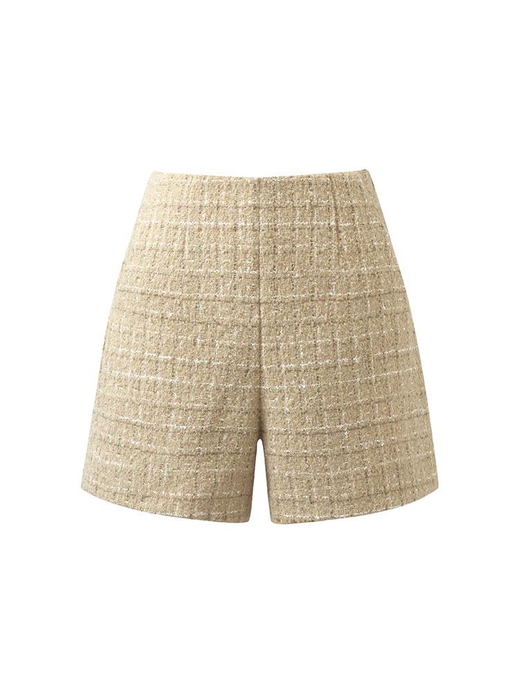Wool Blend Tweed A-Line Women Shorts - Image 5