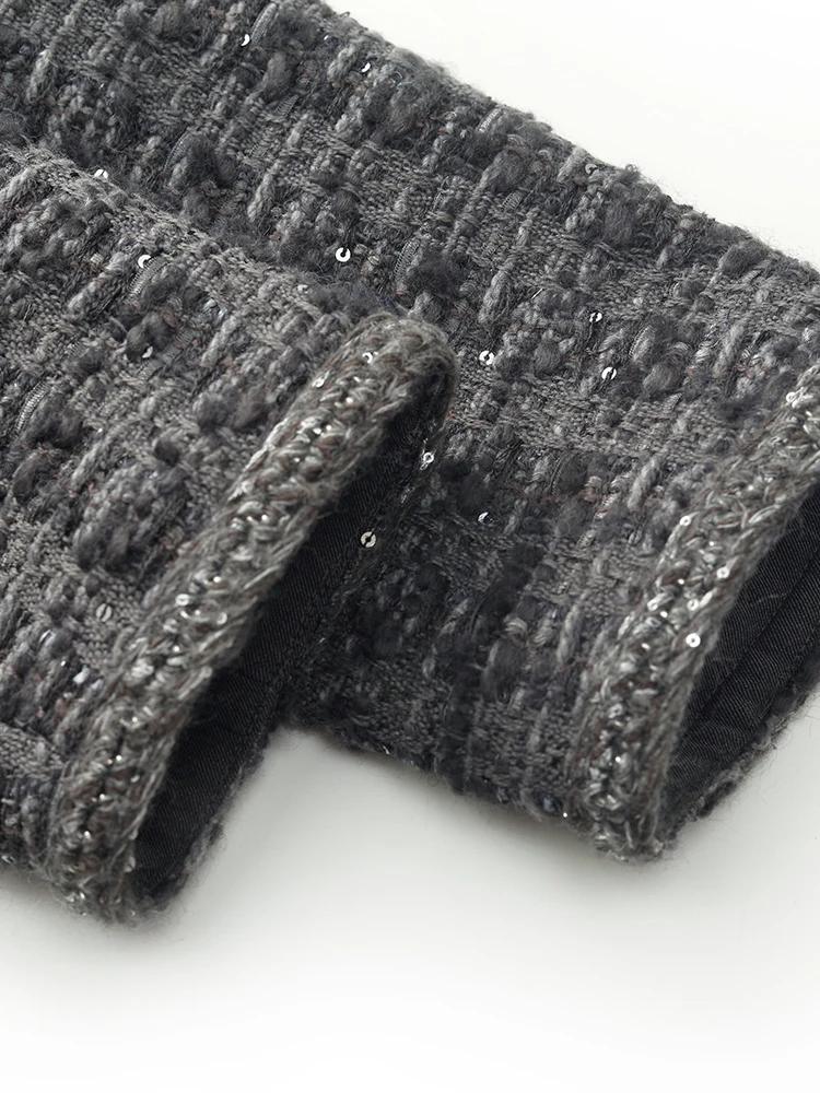 Wool Blend Tweed Sequins Women Crop Jacket - Image 9